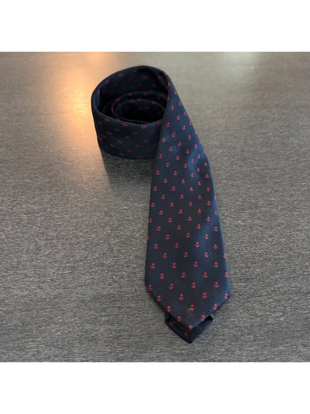 Homer Reed By Robert Talbott Silk Blend Tie Hand Sewn Navy Red Anchor Pattern